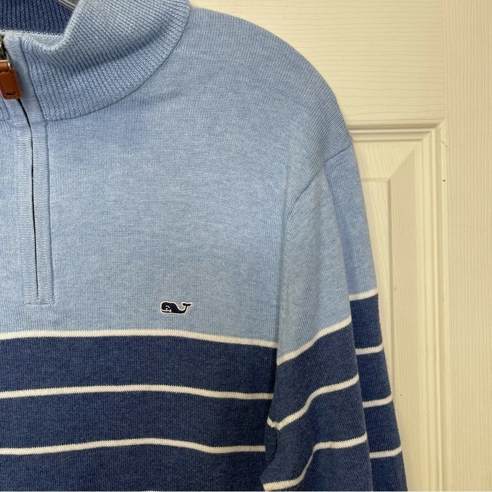 Vineyard Vines Men’s 1/4 Zip Cotton Striped Pullover Sweater Blue White Sz S